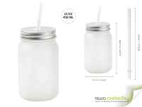 Trinkbecher - Mason Jar - satiniert mit Strohhalm in Weiss / Transparent